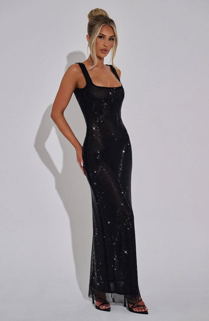 Women's Prom Rhinestone Square Neck Maxi Dress