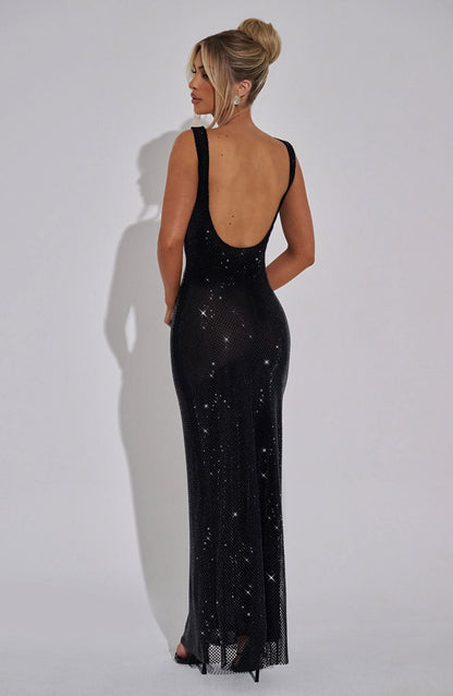 Women's Prom Rhinestone Square Neck Maxi Dress