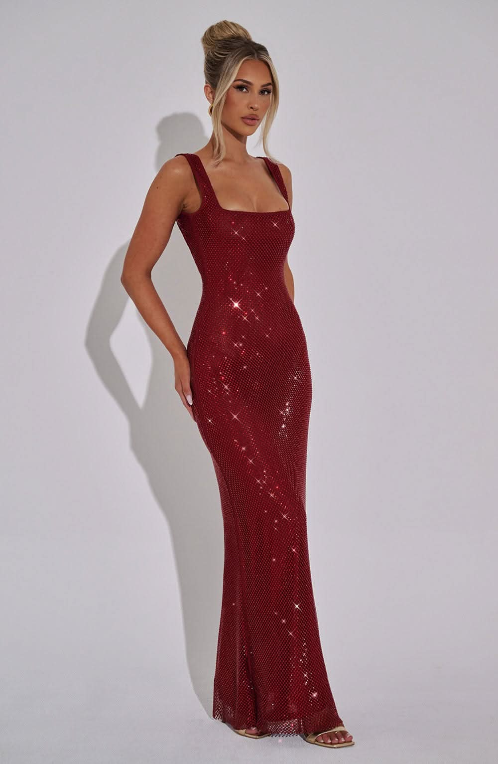 Women's Prom Rhinestone Square Neck Maxi Dress