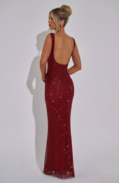 Women's Prom Rhinestone Square Neck Maxi Dress