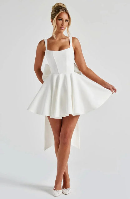 Women's Cocktail Bow Mini Square Neck Skater Dress