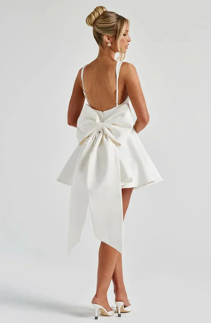 Women's Cocktail Bow Mini Square Neck Skater Dress