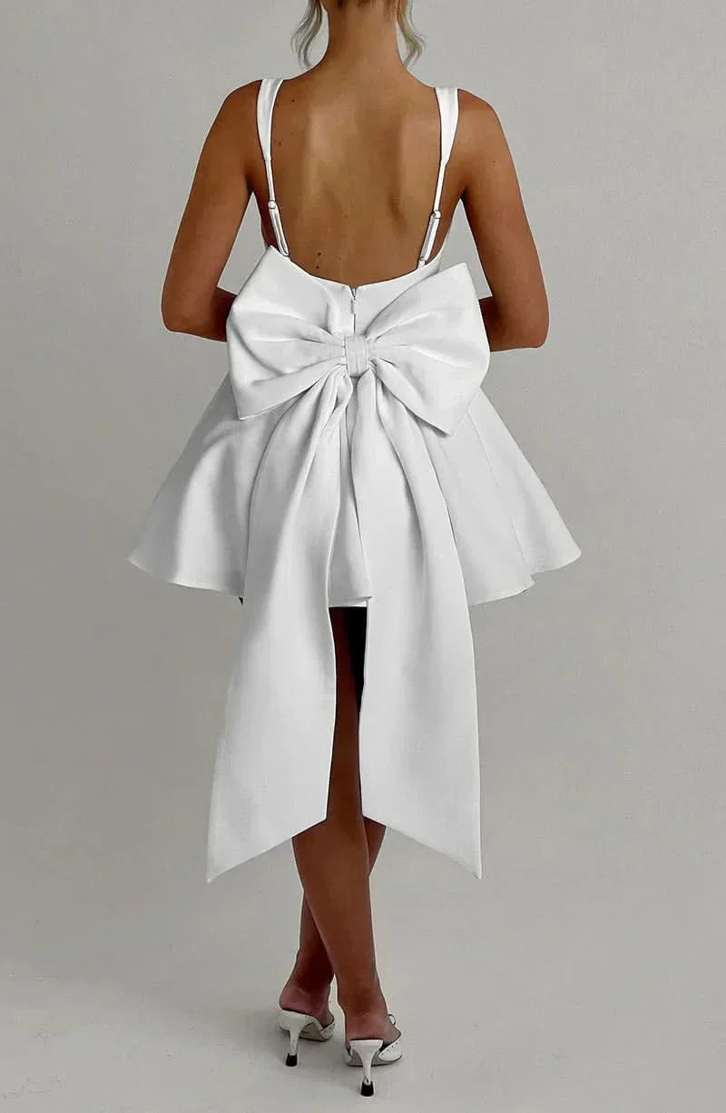 Women's Cocktail Bow Mini Square Neck Skater Dress