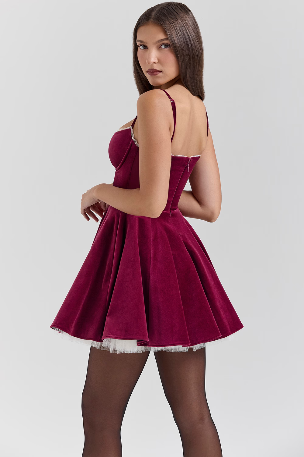 Women's Cocktail Sweetheart Velvet Mini Skater Dress