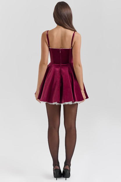 Women's Cocktail Sweetheart Velvet Mini Skater Dress