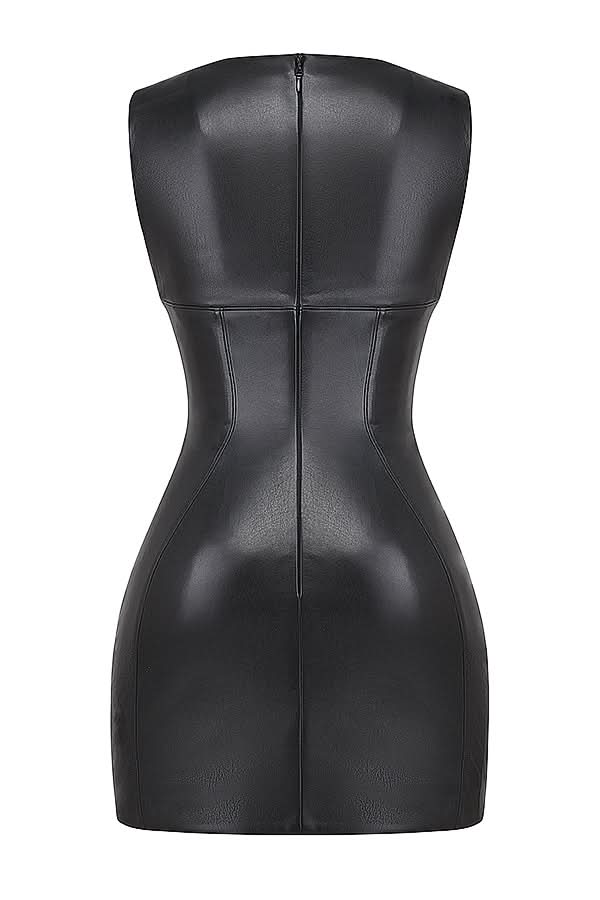 Women's Cocktail Faux Leather Sleeveless Mini Dress