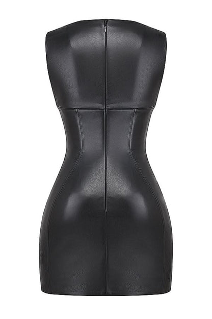 Women's Cocktail Faux Leather Sleeveless Mini Dress
