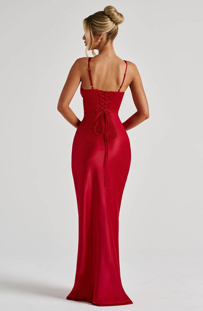 Women's Prom Corset V Neck Maxi Dress
