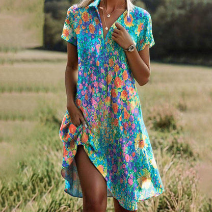 Women's Summer Floral Short Sleeve Mini Dress