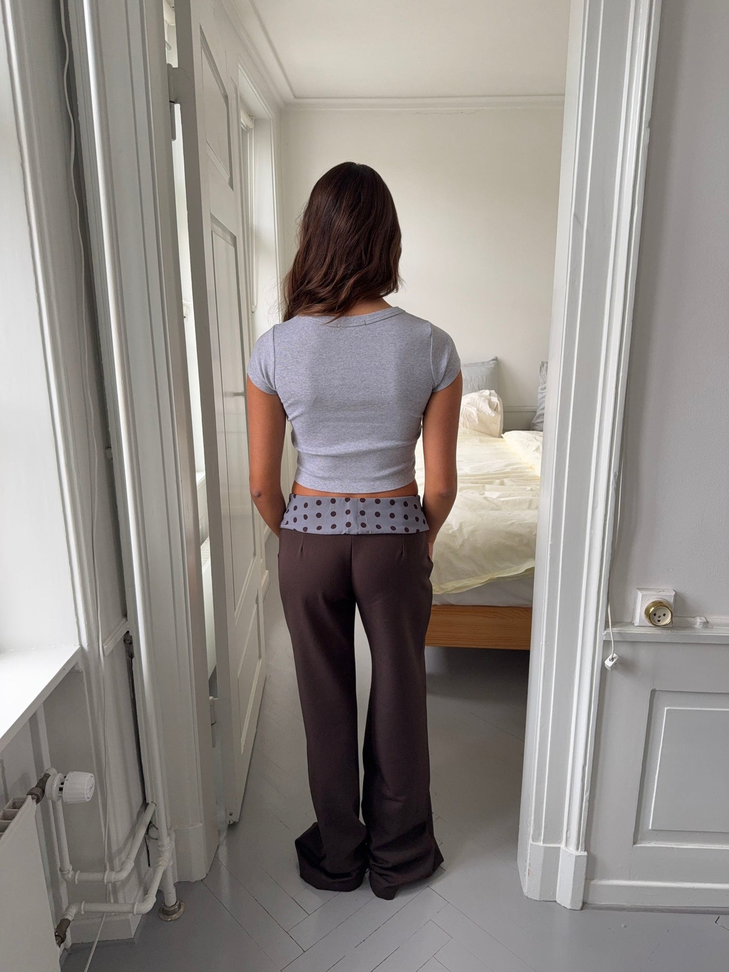 Women's Wide Leg Suit Pants with Polka Dot Waistband