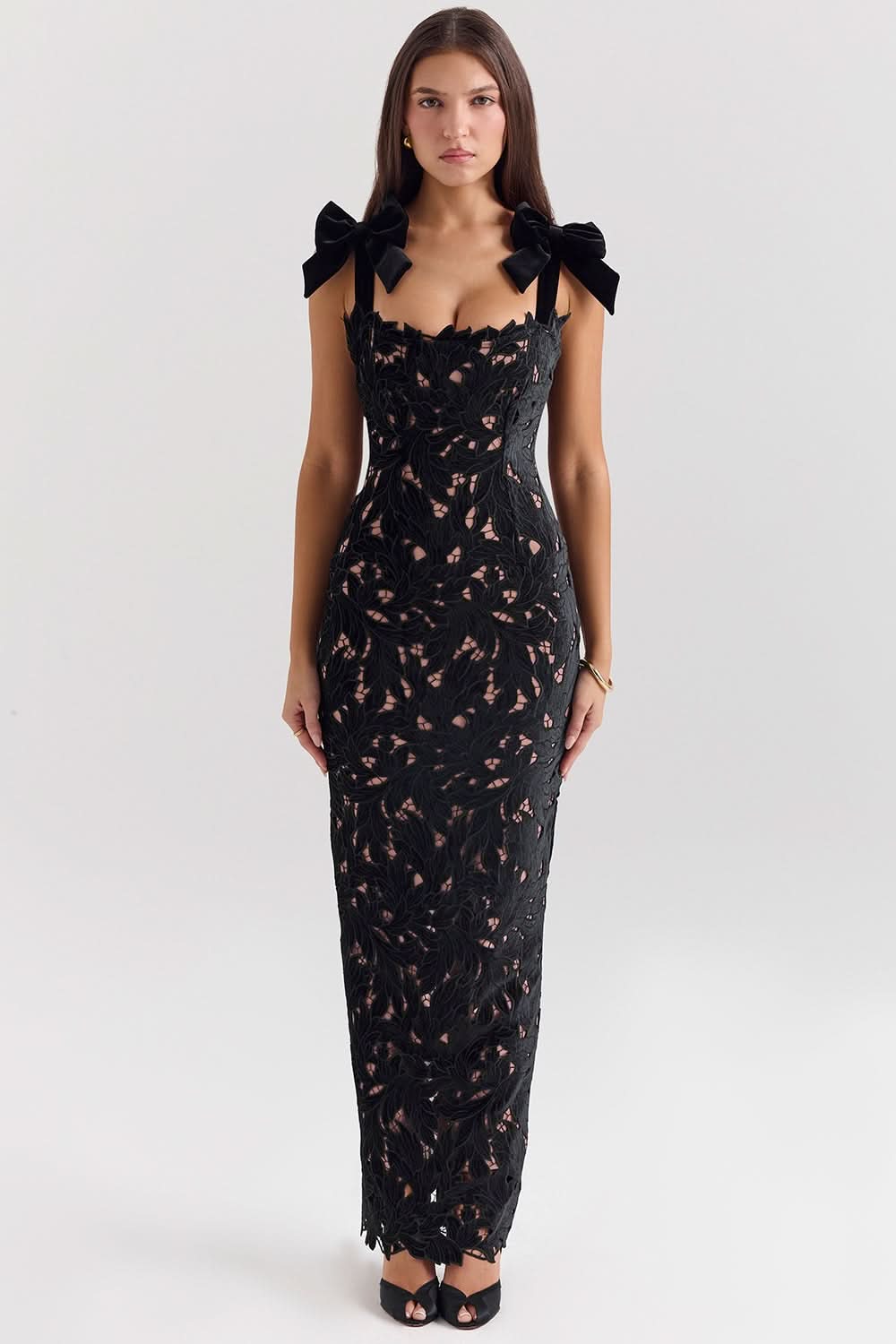 Women's Formal Floral Lace Square Neck Maxi Dress
