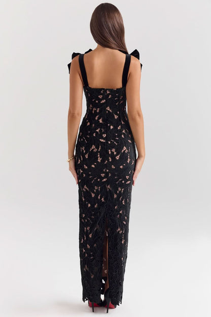 Women's Formal Floral Lace Square Neck Maxi Dress