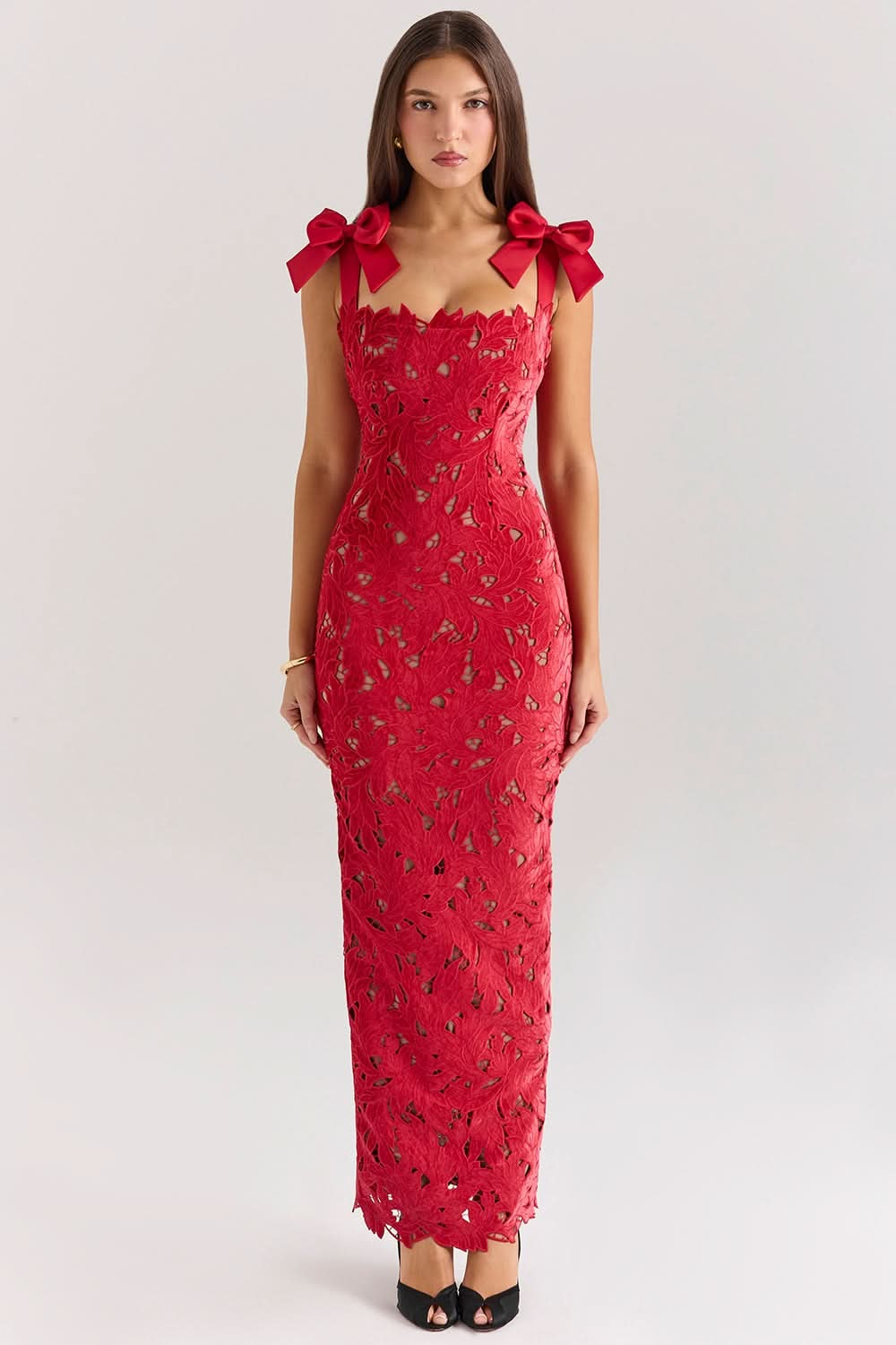Women's Formal Floral Lace Square Neck Maxi Dress