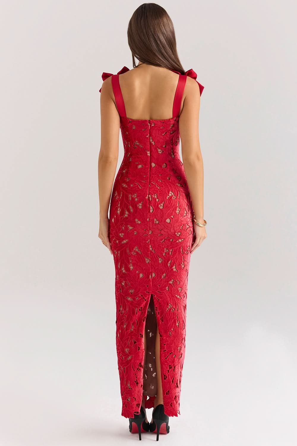 Women's Formal Floral Lace Square Neck Maxi Dress
