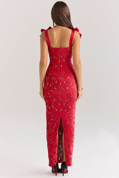 Women's Formal Floral Lace Square Neck Maxi Dress