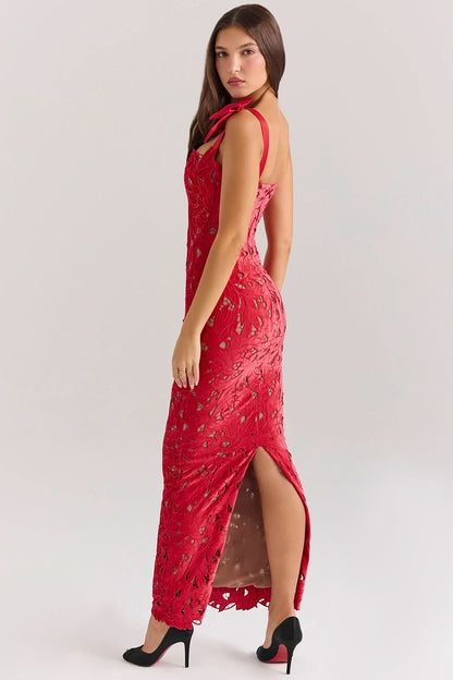 Women's Formal Floral Lace Square Neck Maxi Dress