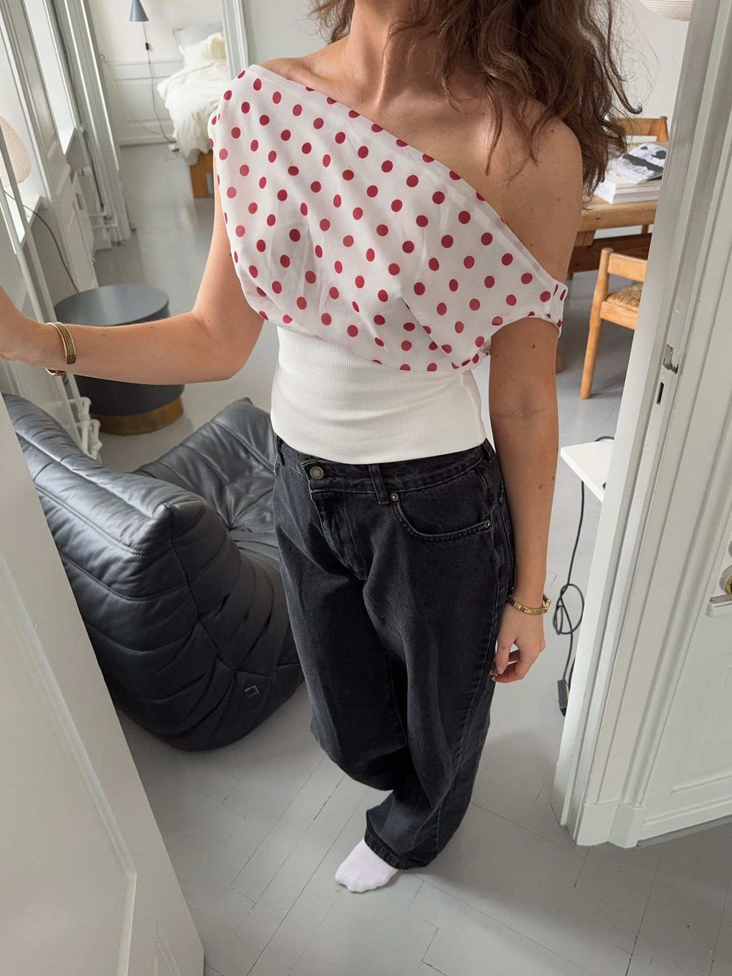 Women's Polka Dot One Shoulder Tie Back Crop Top
