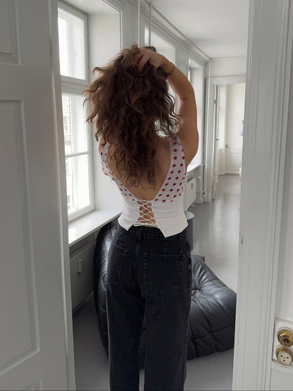 Women's Polka Dot One Shoulder Tie Back Crop Top