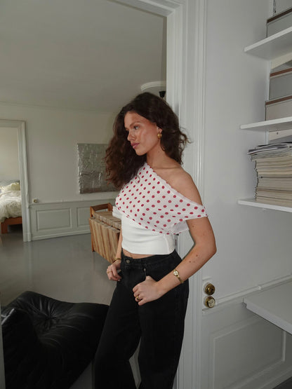 Women's Polka Dot One Shoulder Tie Back Crop Top
