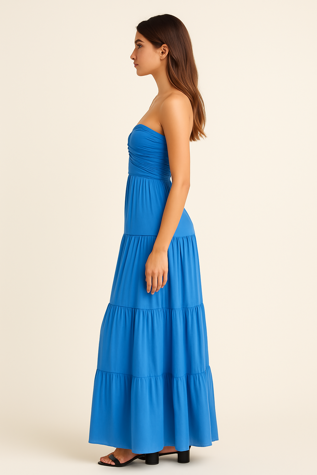 Women's Summer Strapless Ruched Tiered Maxi Dress