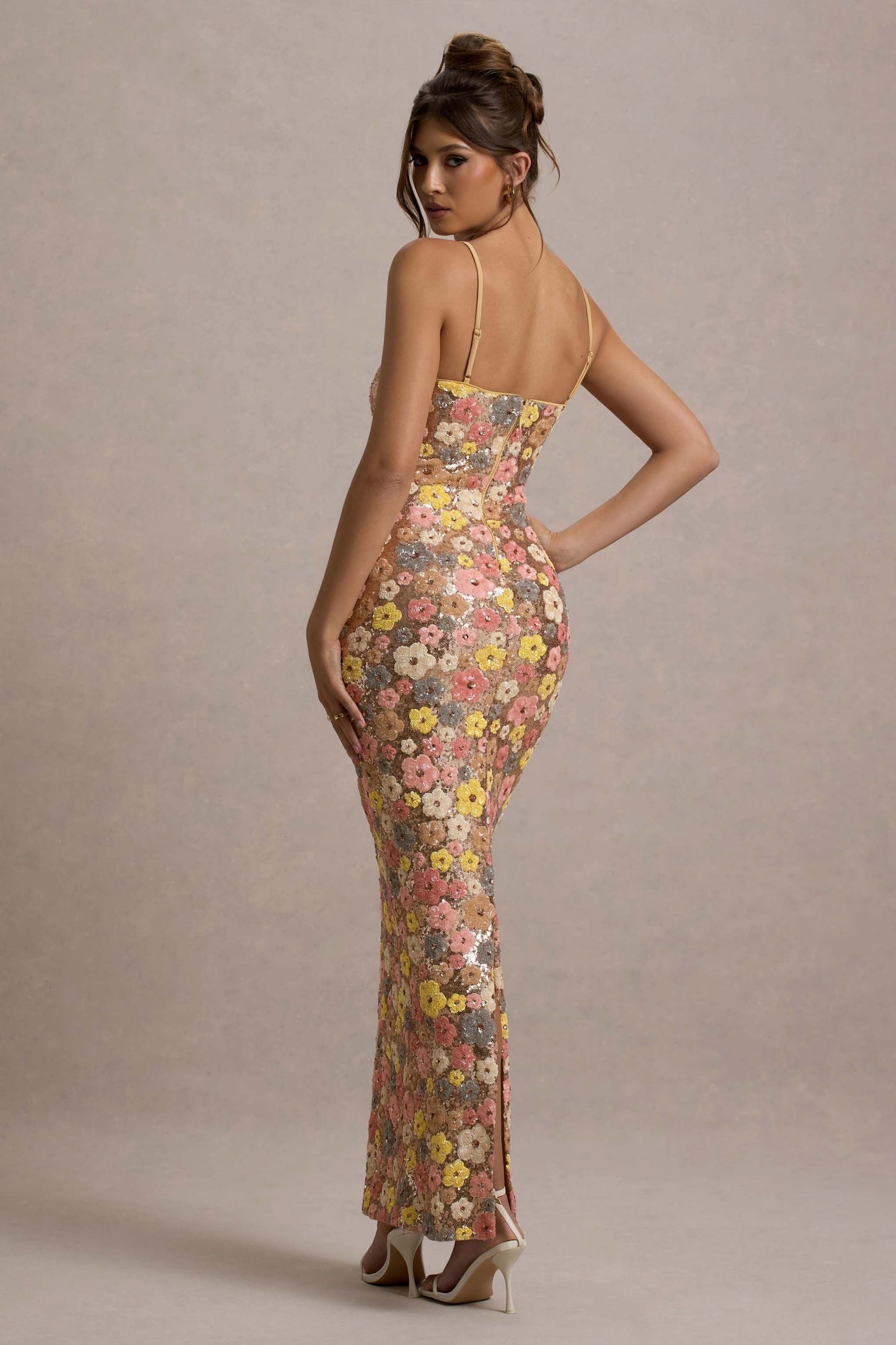 Women's Wedding Guest Floral Sequin Maxi Dress