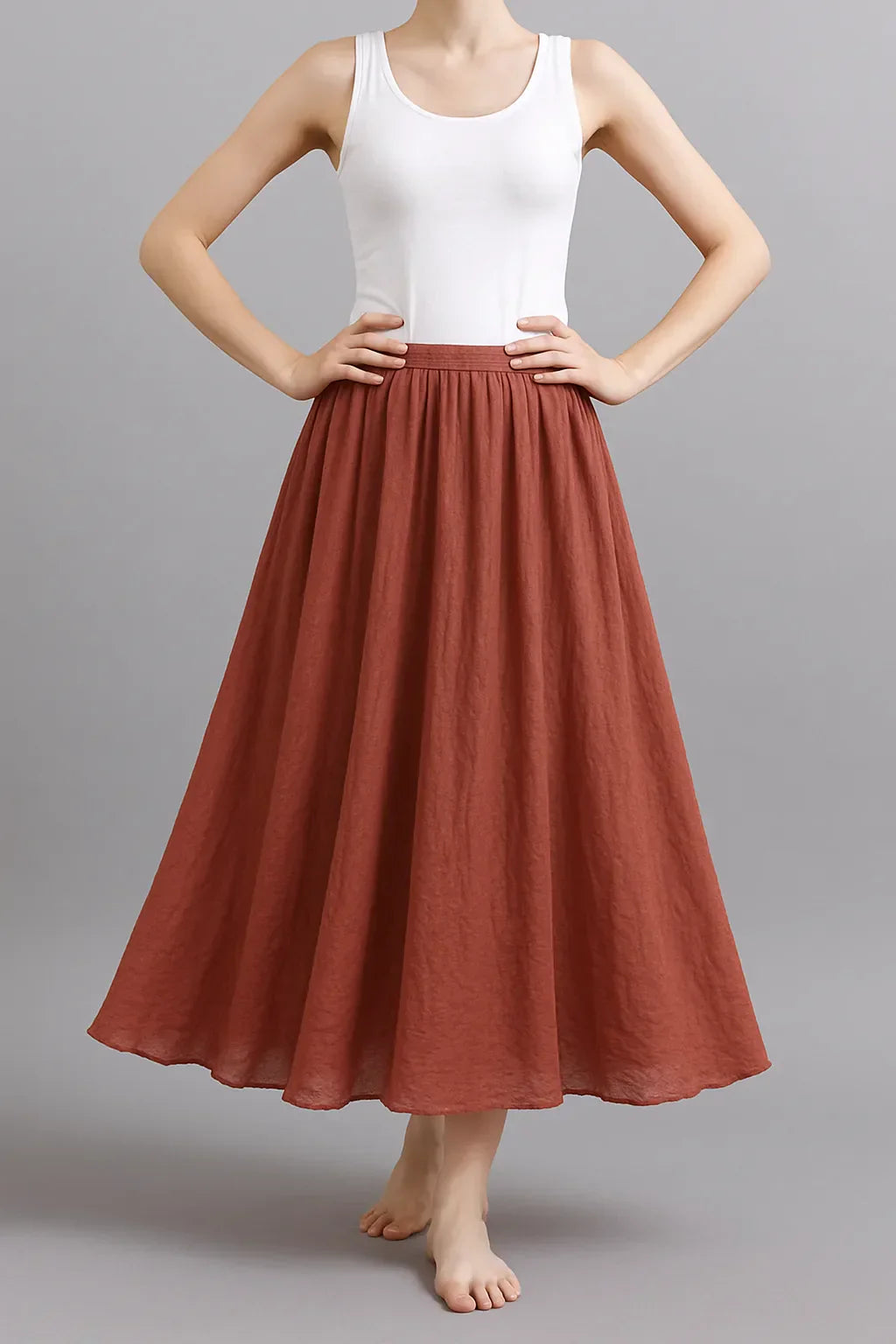 Women's Summer Pleated Maxi Skirt with Elastic Waist