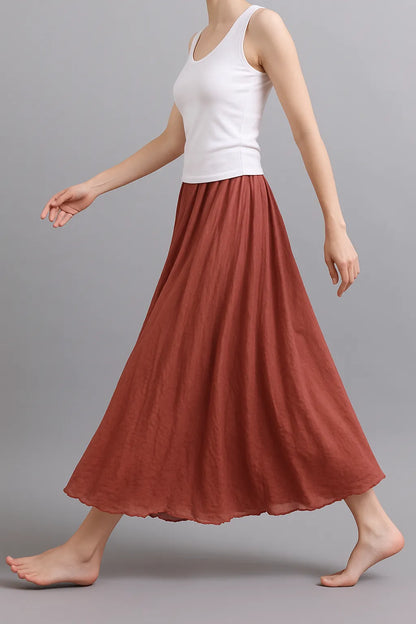 Women's Summer Pleated Maxi Skirt with Elastic Waist