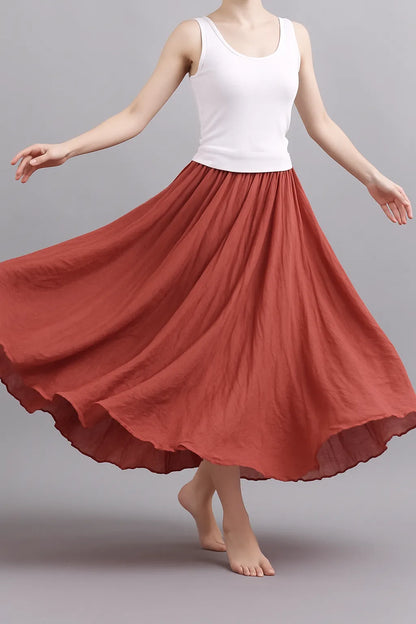 Women's Summer Pleated Maxi Skirt with Elastic Waist
