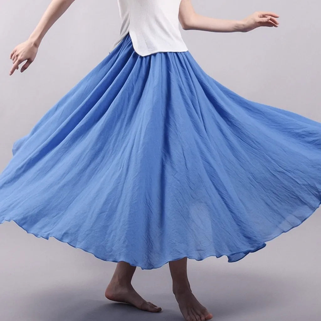 Women's Summer Pleated Maxi Skirt with Elastic Waist