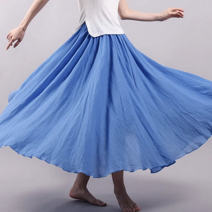 Women's Summer Pleated Maxi Skirt with Elastic Waist