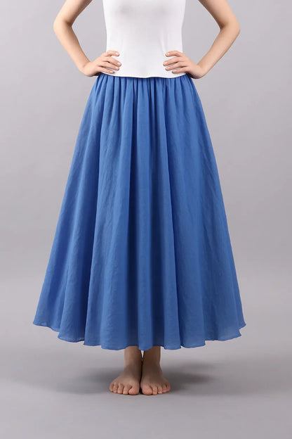 Women's Summer Pleated Maxi Skirt with Elastic Waist