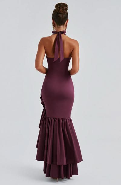 Women's Wedding Guest Halter Maxi Dress With Ruffle Hem
