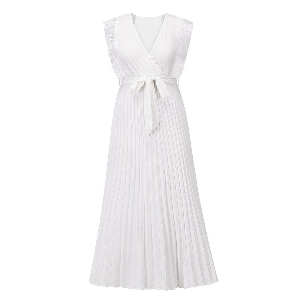 Women's Wedding Guest Pleated V Neck Maxi Dress