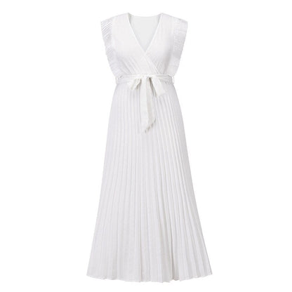 Women's Wedding Guest Pleated V Neck Maxi Dress