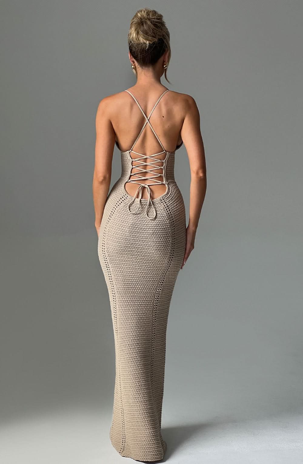 Women's Cocktail V Neck Crochet Maxi Dress