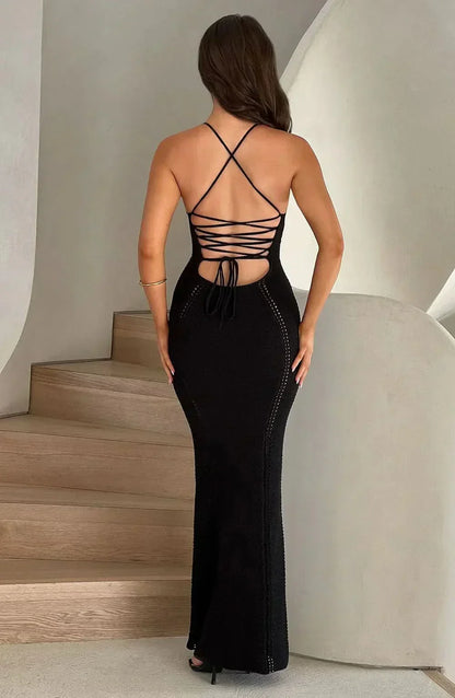 Women's Cocktail V Neck Crochet Maxi Dress