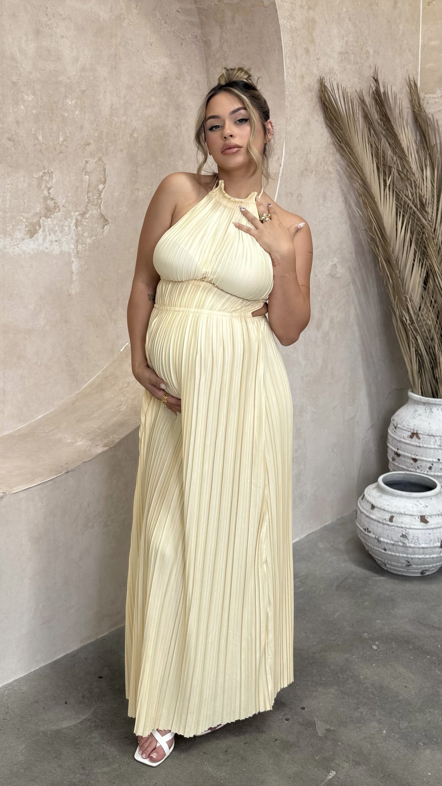 Women's Wedding Guest Halter Maxi Dress With Open Back