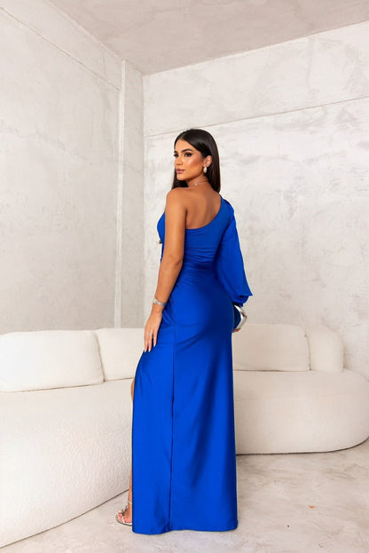 Women's Cocktail One Shoulder Satin Maxi Dress With Slit