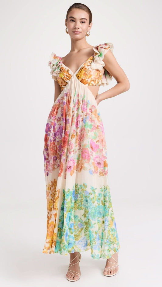 Women's Wedding Guest Floral V Neck Maxi Dress